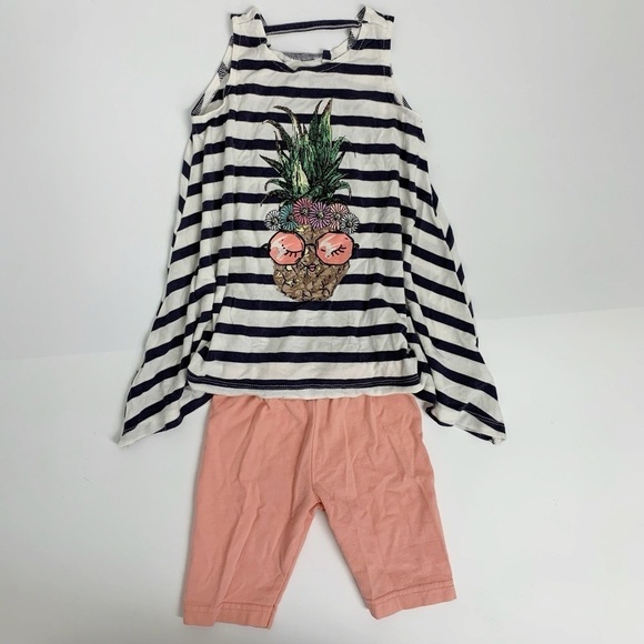Jessica Simpson girl’s striped Pineapple floral embroidery 2 piece Outfit set - Picture 1 of 12